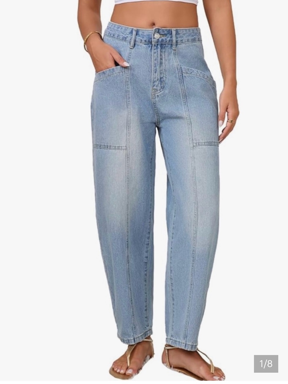 Women’s Barrel Jeans High-Rise Wide Leg Tapered Baggy Boyfriend with Pockets